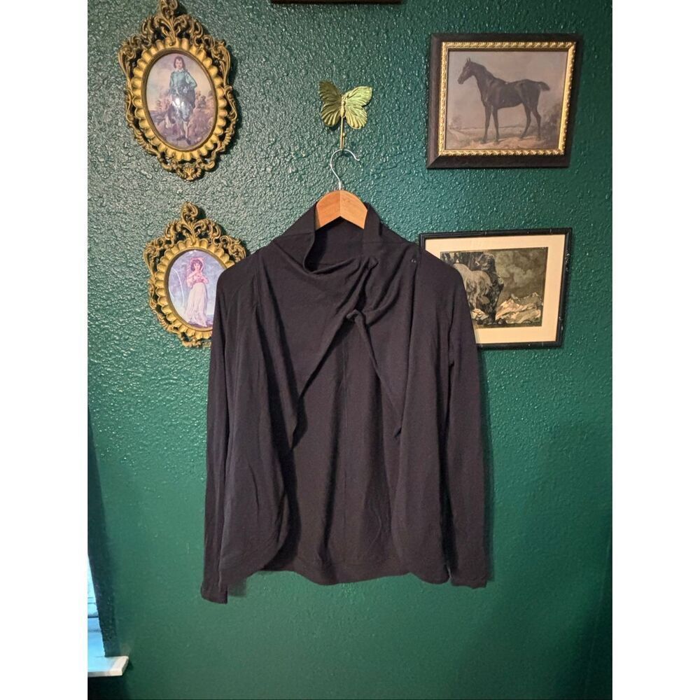 Lululemon Rulu Rally Wrap Women 4 Black Snap Neck Open Cardigan Cozy Stretch